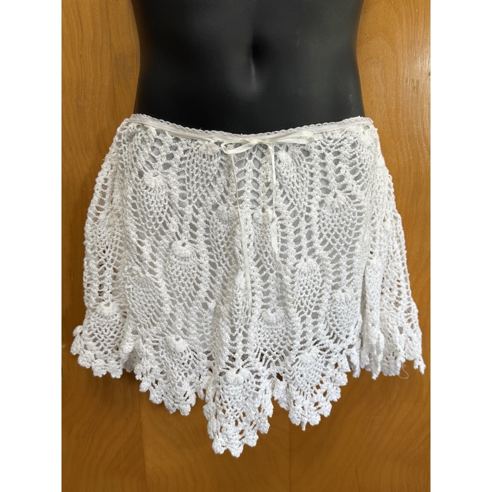 Raviya‎ Surf Womens Y2K Crochet Lined Mini Skirt Beach Wear Boho White Sz S